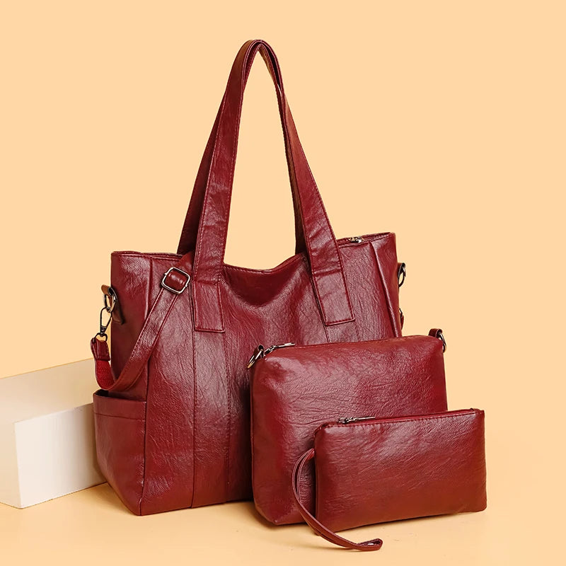 3 Set Women's New High-quality PU Leather Shoulder Cross-body Bags Luxury Designer Ladies Messenger Commuting Versatile Handbags