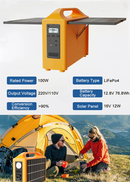jsdsolar 100W Portable Solar Power Station Generator Output AC 220V 110V LiFePO4 Power Bank UPS Power Plant For Outdoor Camping