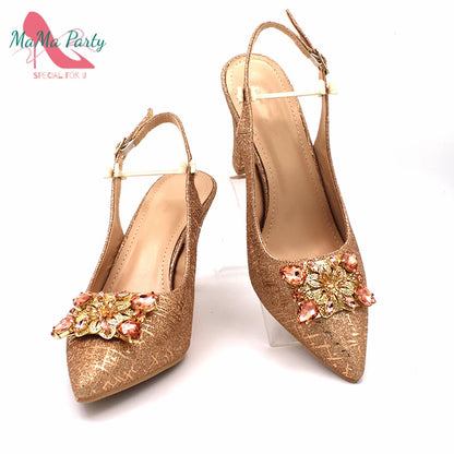 Fuchsia Color Italian Classics Design African Women Shoes and Bag Set High Quality with Shinning Crystal for Wedding Party