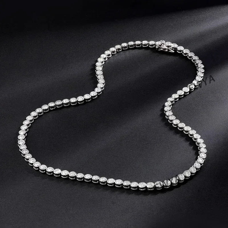 EWYA Sparkling Real Bubble 2/3mm D Color Full Moissanite Tennis Necklace for Women S925 Silver All Diamond Neck Chain Necklaces