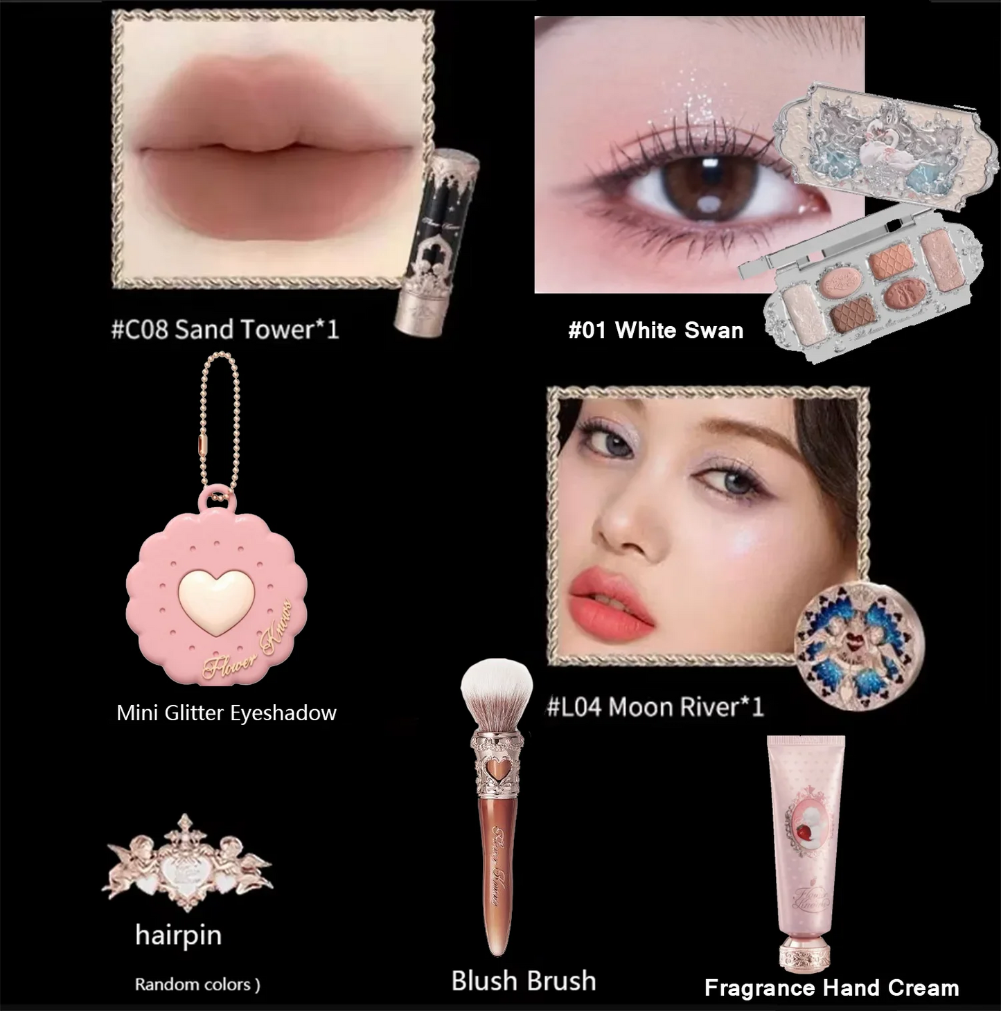 Flower Know Little Angel Collection Makeup Gift Box Eyeshadow Blush Cream Matte Lipstick Highlighter Full Kit All In One