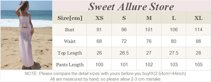 Women Pink Lace Mesh 2 Piece Outfit Straps Floral Cropped Cami High Waist Wide Leg Trousers Set Bohemian Seaside Holiday Suit