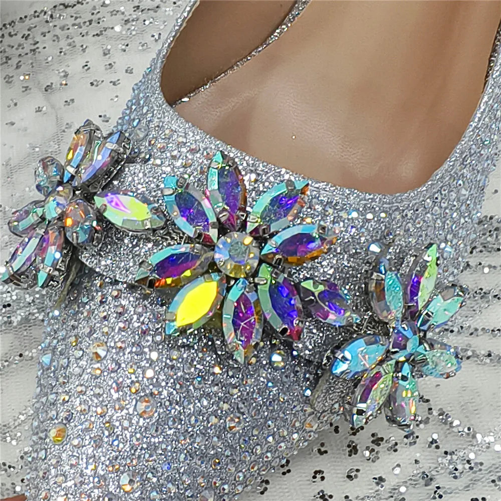 New Fashion Pointed Toe Shoes Heels Elegant Italian Woman Wedding for Party Shoes Women Party Pumps Decorated with Rhinestone