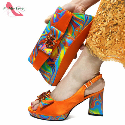 2024 New Design Italian Women Shoes and Bag to Match in Super High Heels in Yellow African Ladies Sandals for Wedding Party