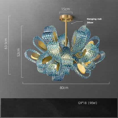 Modern Blue Glass Led Pendant Lamp Copper Designer Hanging Chandeliers for Living Room Bar Bedroom Suspension lustre Lights