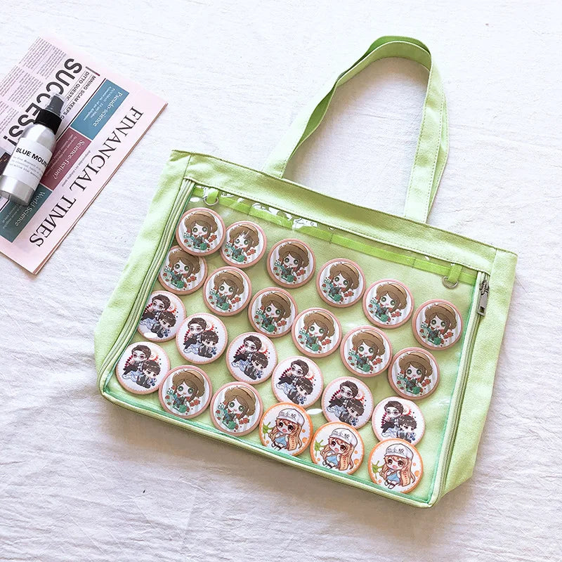 Fashion New Canvas Ita Bag Large Capacity Cartoon Tote Bags for Women Transparent Shoulder Bags Teenage Girls Japanese