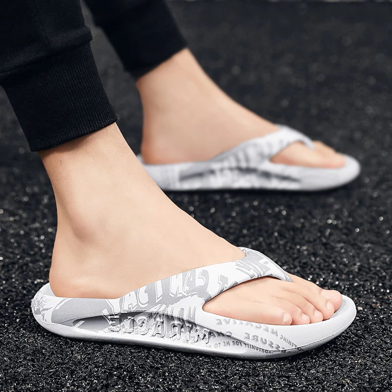 Printed male and female couples large size EVA high elastic flip-flops thick-soled lightweight slippers for outdoor beach shoes