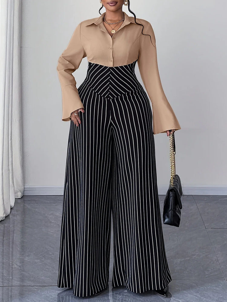 XL-4XL Plus Size Women Clothes Jumpsuit Clothes Long Sleeve Urban Leisure Bodysuit New Wide Leg Jumpsuit Wholesale Dropshipping