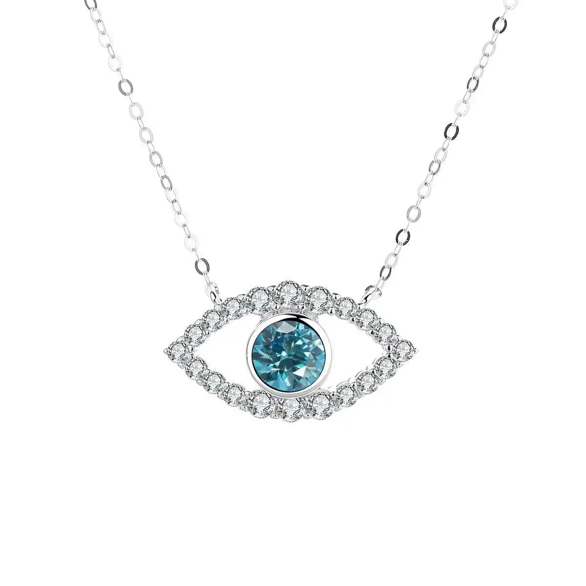 TS 925 Sterling Silver Plated Platinum Moissanite Necklace For Women 1 Carat Lab Moissanite Eye Pendant Necklace Jewelry Gift