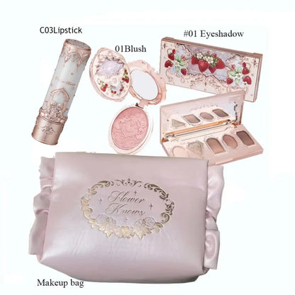 Flower Knows All In One Makeup Set Gift Box Garden Cushion Cream Foundation Matte Blush Long Lasting Velvet Lip Cream With Bag