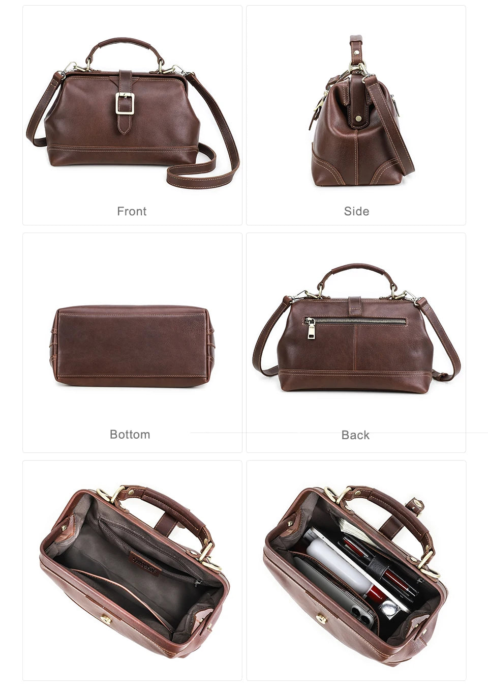 CONTACT'S Genuine Leather Sling Shoulder Bags for Women Luxury Designer Tote Bag Women‘s Bag Handbag Fashion Ladies’ Doctor Bag