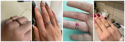 24K Gold Plated Colorful Crystal Gold Rings Turquoise Engagement Wedding Anniversary Ring Light Luxury Fashion Jewelry Gifts A40