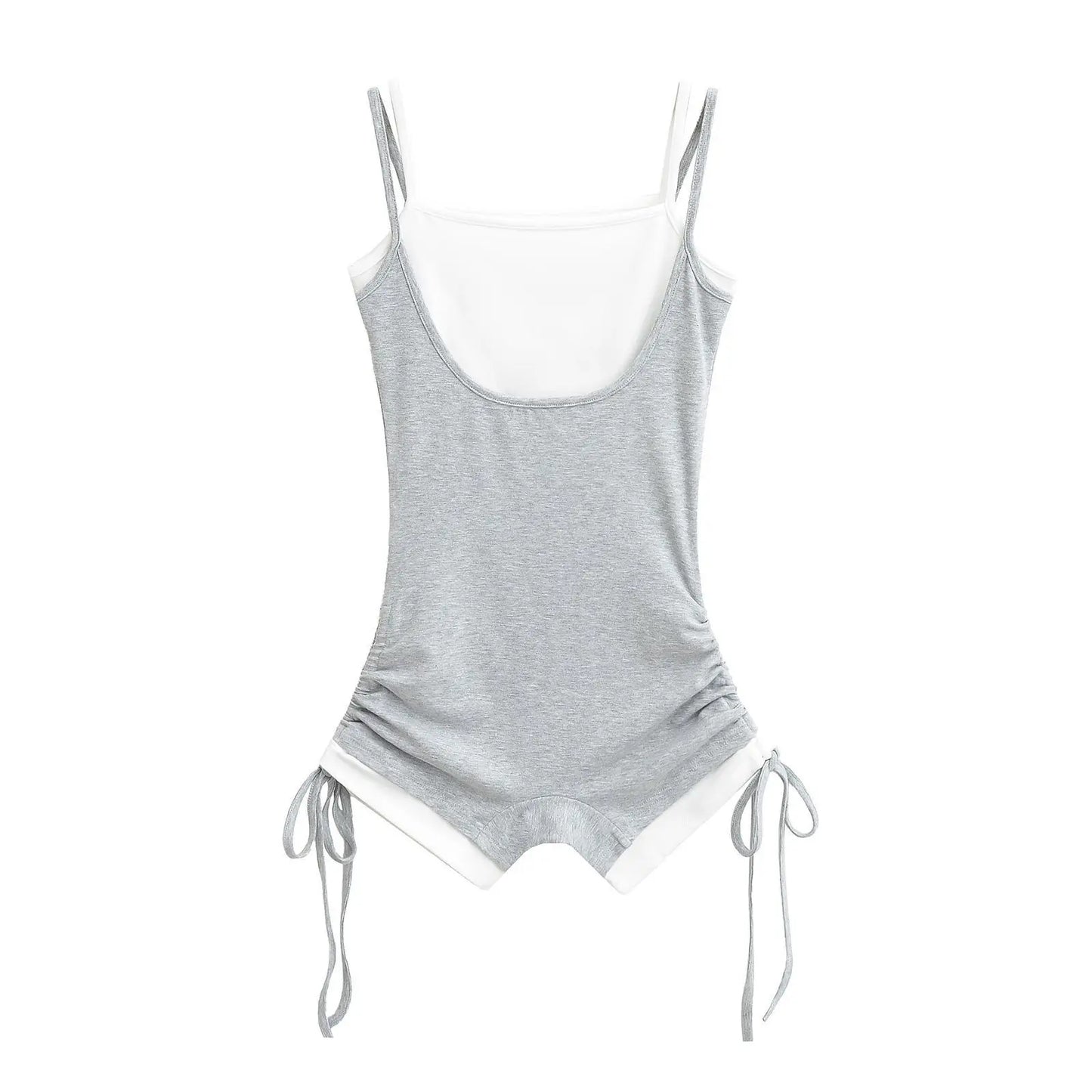 American Style Street Hot Girl Sexy Suspender Jumpsuit Shorts Color Blocked Fake Two-piece Design Sense Fitness Yoga Jumpsuit