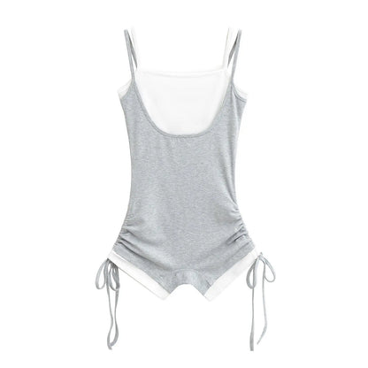 American Style Street Hot Girl Sexy Suspender Jumpsuit Shorts Color Blocked Fake Two-piece Design Sense Fitness Yoga Jumpsuit