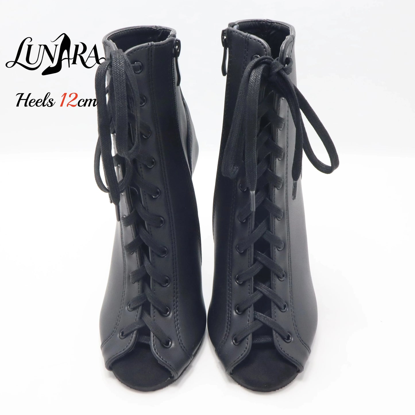 12cm/5Inch Plus size Beige PU Leather Lace-up Side zipper Peep toe High Stilettos Ankle boot Pole dancing Nightclub Rave Parties