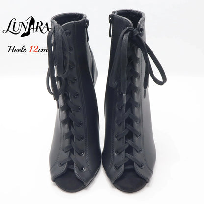 12cm/5Inch Plus size Beige PU Leather Lace-up Side zipper Peep toe High Stilettos Ankle boot Pole dancing Nightclub Rave Parties