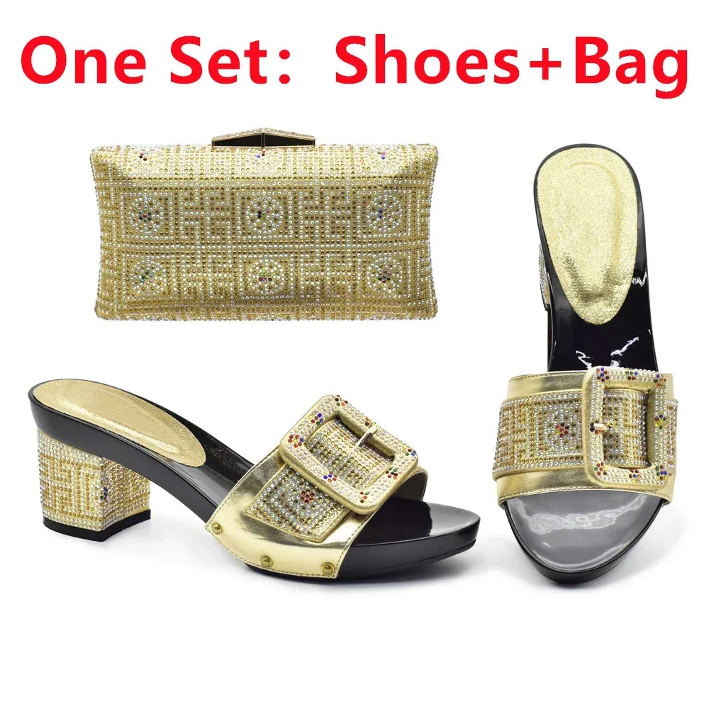 Latest African Shoes and Matching Bags Italian Nigerian Women Wedding Shoes and Bag Set with Rhinestone Luxury Designer Pumps
