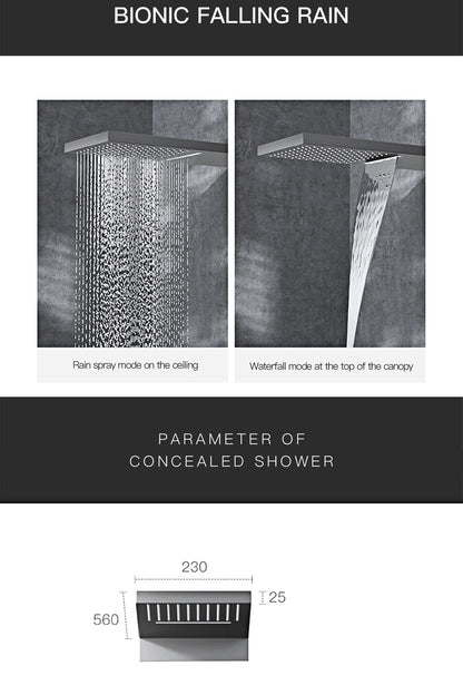 Luxury Black Brass Shower System Wall-Mounted LED Digital Display Design Cold & Hot Dual-Control 4-Function Ceiling Shower Tap