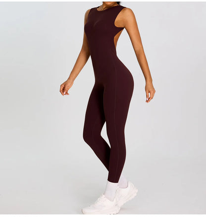 Summer Women Sleeveless Back Hollow Jumpsuit Fitness Sport Bodysuit Yoga Clothing Female Breathable Gym Overalls Workout Clothes