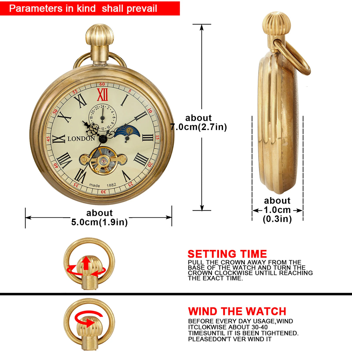 New Luxury Vintage Mechanical Pocket Watch Multifunctional Moon Hand Wind Fob Chain Watches Relogio De Bolso Gifts for Men Woman