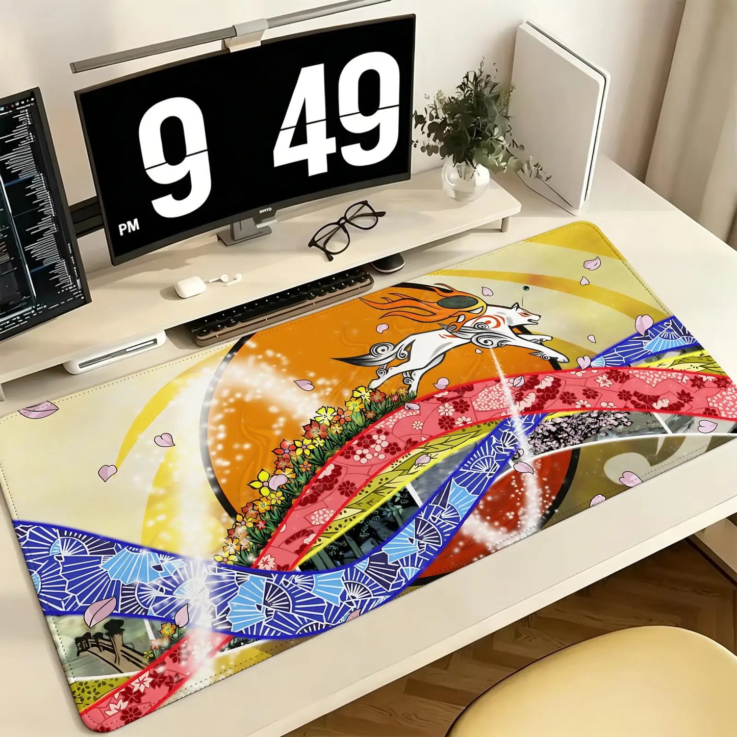 Pro E-Sports XXL Gaming Mousepad Extra Large Non-Slip Stitched Edge Keyboard Laptop Desk Mat For PC Gamer Cartoon Okami