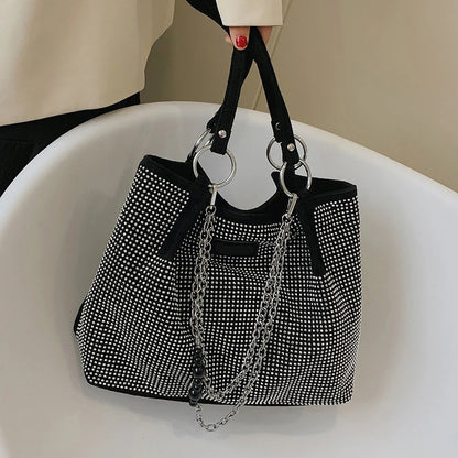 Yogodlns Luxury Rhinestone Bucket Bag For Women Fashion Brands Shouldr Bag Trendy Underarm Bag Shopping Handbag Purse Bolsa