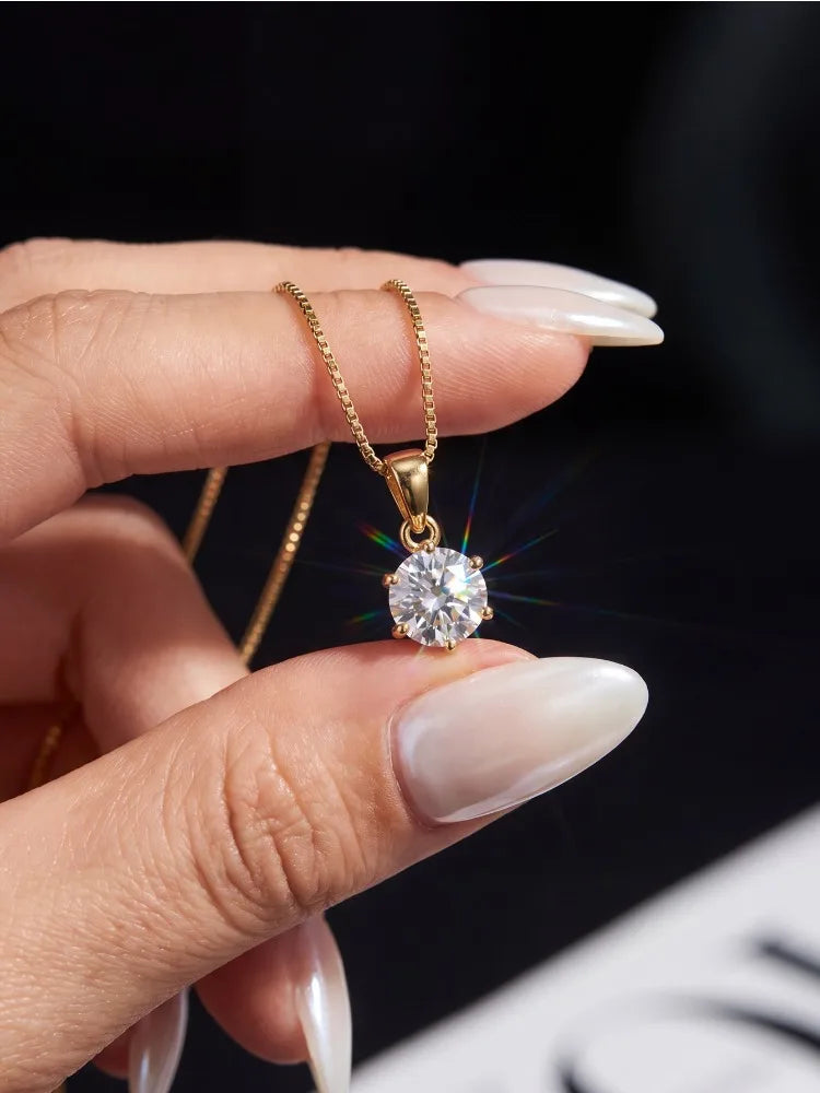 GRA Classic 1CT Round Moissanite Diamond Necklace For Women Gift Real 925 Sterling Silver Anniversary Wedding Luxury Jewelry