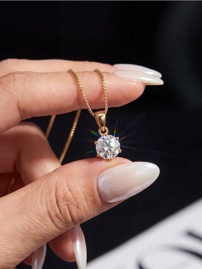 GRA Classic 1CT Round Moissanite Diamond Necklace For Women Gift Real 925 Sterling Silver Anniversary Wedding Luxury Jewelry