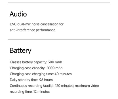 2026 Smart Glasses Genuine Leather 8MP HD Lens 2000Mah Charging Case BT Call 3D Music AI Voice Wake-up AI Translation