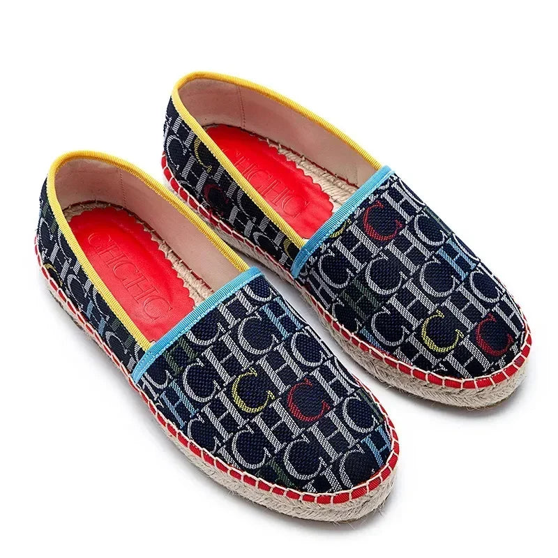 CH Fashion Monogram Print Commuter Flats Woven Material Fisherman 2025 New Luxury Brand Slip-On Women's Casual Shoes