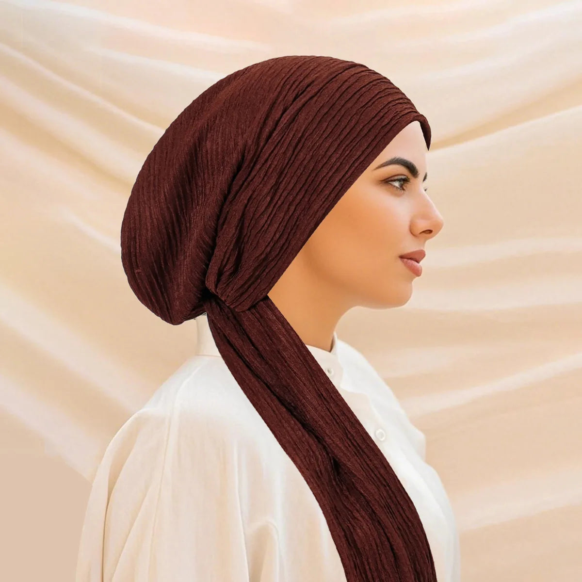 2026 New Solid Color Turban Hijab Hats Long Tail Head Wraps Elastic Muslim Hats Breathable Chemo Cap For Women Girls
