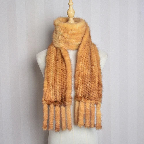 New Arrives Women Real Mink Fur Scarf Lady Fashion Knitted Genuine Mink Fur Scarves Winter Warm Natural Fur Muffle