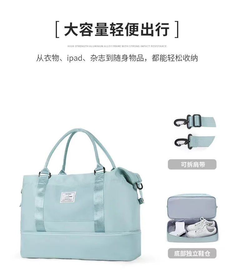 Outdoor Portable Travel Tote Adjustable Pull Rod Dry And Wet Separation Expandable Independent Shoe Compartment Fitness Bag