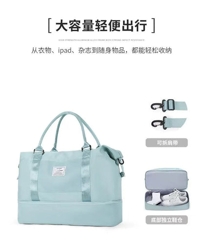 Outdoor Portable Travel Tote Adjustable Pull Rod Dry And Wet Separation Expandable Independent Shoe Compartment Fitness Bag