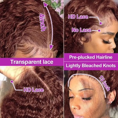13X4 Chocolate Brown Lace Front Wigs Brazilian 13X6 Hd Lace Frontal Wig 100% Brown Curly Human Hair Pre Plucked Wigs For Women