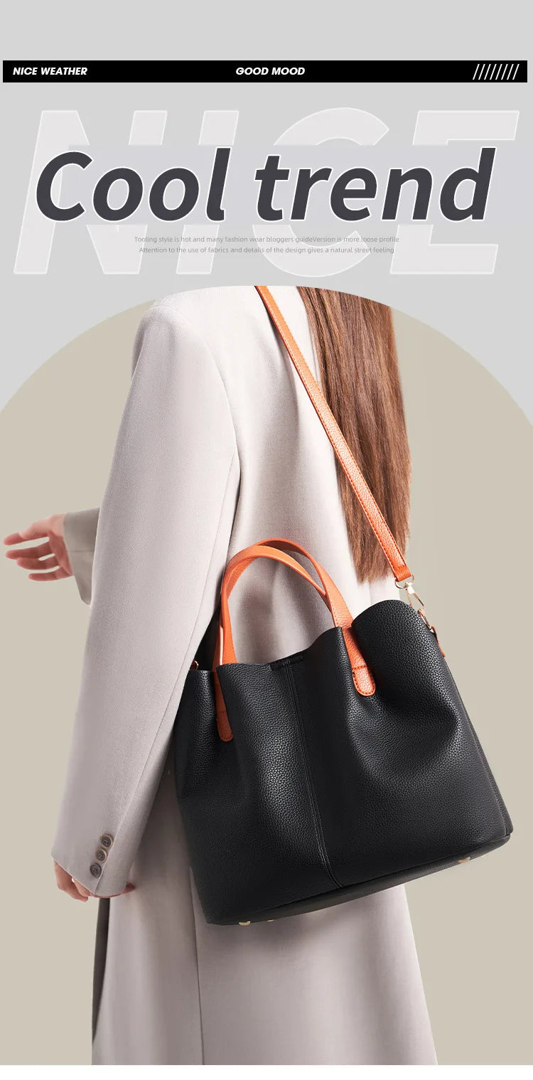 Women's Bag Leather Luxury Designer Shoulder Bag Soft Handbags Large Capacity Crossbody Bags Blue Black Khaki