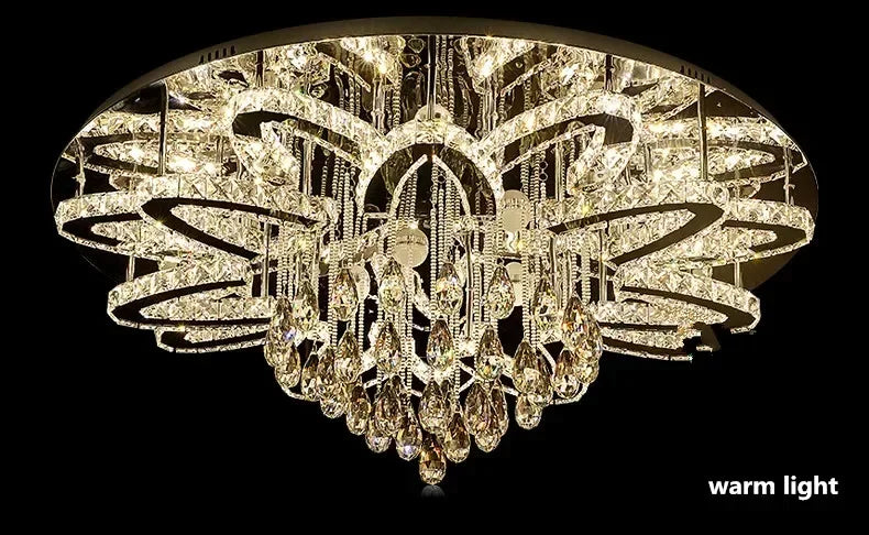 LED Modern Crystal Stainless Steel Round Dimmable RGB Chandelier Lighting Lamparas De Techo For Foyer Living Room Bedroom