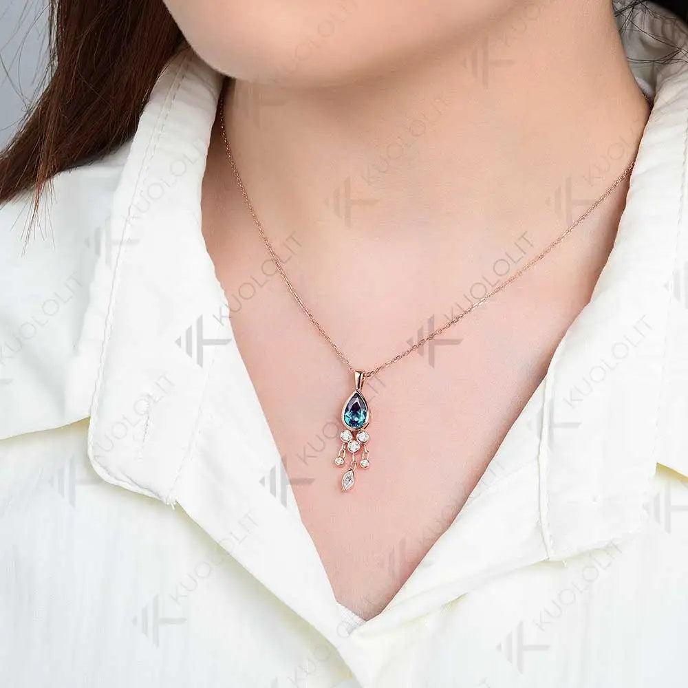 Kuololit 1.6CT Lab Grown Alexandrite and Moissanite Necklace for Women Solid 18K 14K 10K 585 Yellow Gold Pendant for Christmas