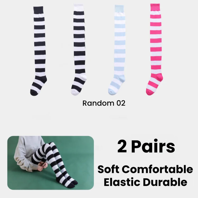 1/2 Pairs Women Over The Knee Socks Cotton Thigh High Socks Black White Blue Colorful Striped Pattern Fashion Casual Daily Wear