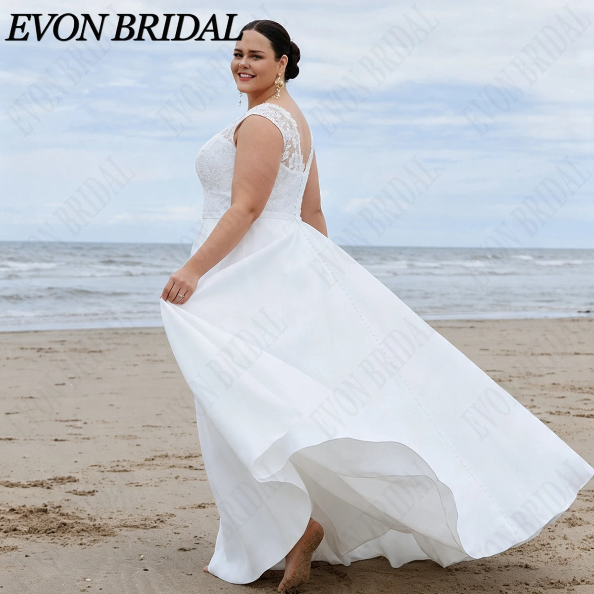 EVON BRIDAL Plus Size Spaghetti Strap Wedding Dress Lace Appliques Satin Bride Dresses Classic A-LINE Bridal Gown Custom Made