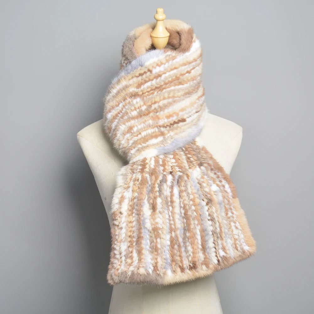 Long Style Large Winter Scarf Real Mink Fur Scarf Luxury Lady 100% Natural Mink Fur Shawl Women Knitted Fur Pashmina Scarves