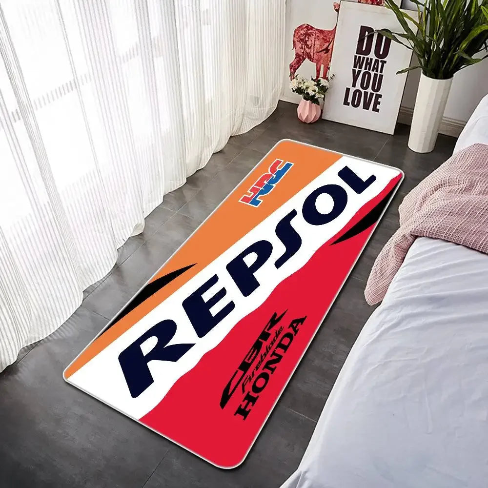 Racing Motorcycle Floor Mat, Non-Slip Dart Mat for Garage, Honda Style Motorcycle Show Carpet, Washable Anti-Slip Rug for Motocr