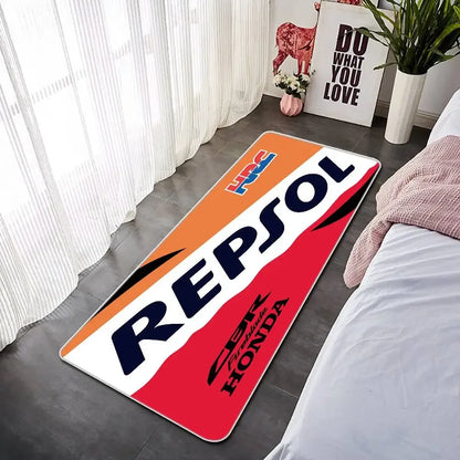 Racing Motorcycle Floor Mat, Non-Slip Dart Mat for Garage, Honda Style Motorcycle Show Carpet, Washable Anti-Slip Rug for Motocr