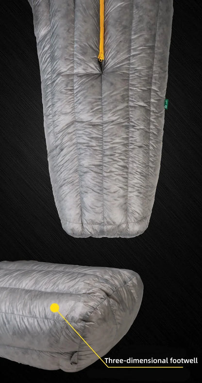 ICE FLAME Camping Mummy Gray Down Sleeping Bag Outdoor Ultralight 10D Unisex Sleeping Bag Traveling Hiking Mountain Climbing