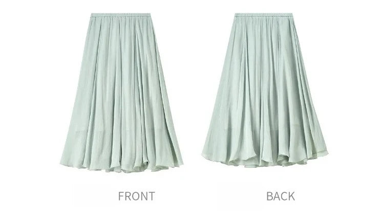 SENTUBILA Women's Summer Skirt 2026 Elegant Elastic Waist Sheen Flowy A Line Long Skirt for Woman Ladies Clothes 162QG4909