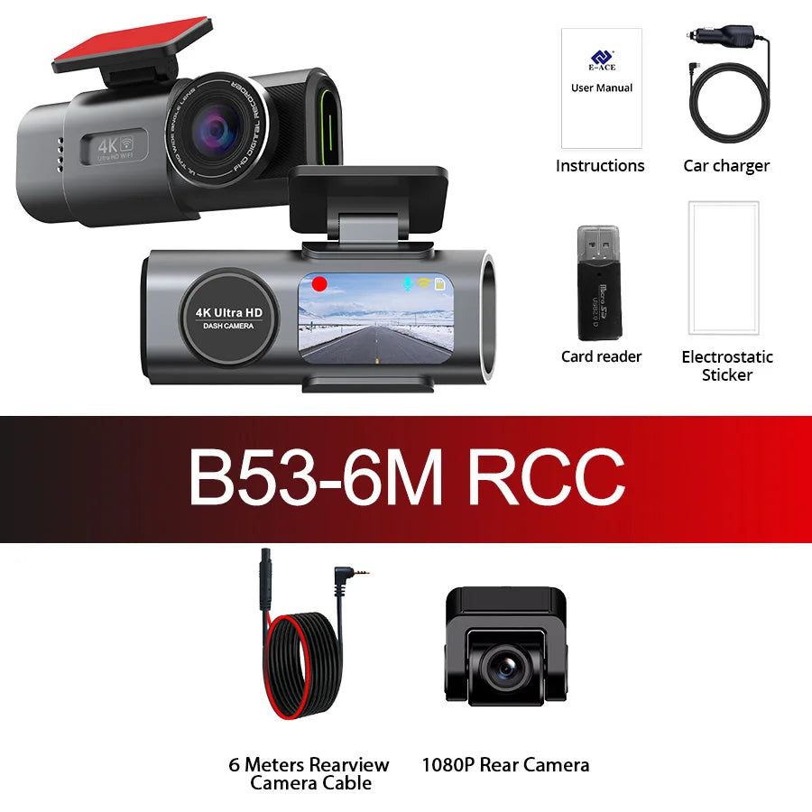 ACCEO 4K Car DVR Mini Video Recorder 24H Parking Dashcam Support Dual Lens 1080P Black Box Room Rearview Camera Night Vision