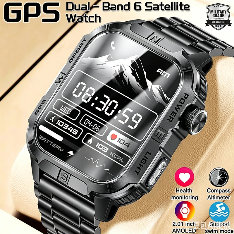 New Outdoor Military Men Smartwatch Equipped With GPS Sports LED Lighting, Compass, Wireless Communication IP68 Waterproof Watch