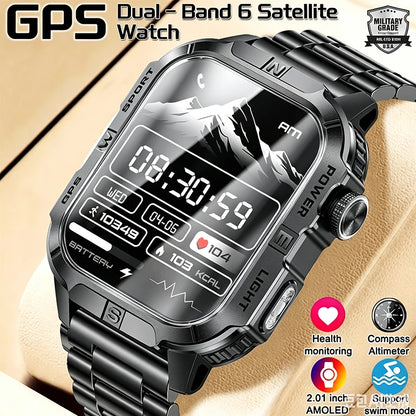 New Outdoor Military Men Smartwatch Equipped With GPS Sports LED Lighting, Compass, Wireless Communication IP68 Waterproof Watch