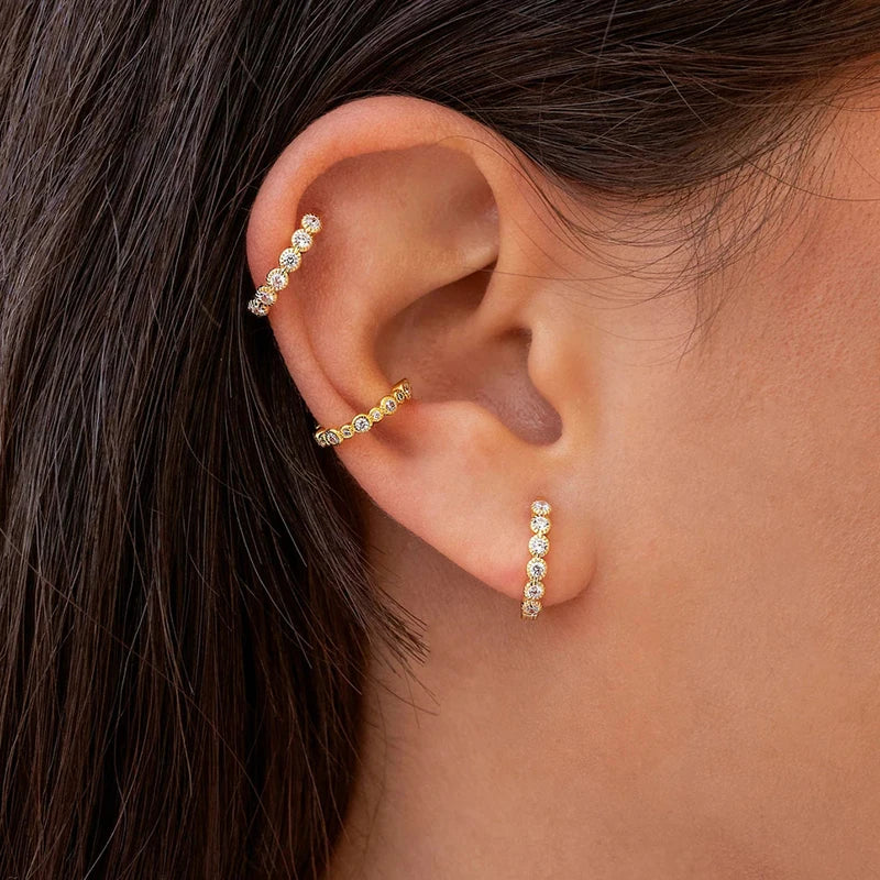 White Color Zircon Hoop Earrings 925 Sterling Silver Needle Cross/Star/Flower/Water Drop Pendant Gold Earrings Luxury Jewelry