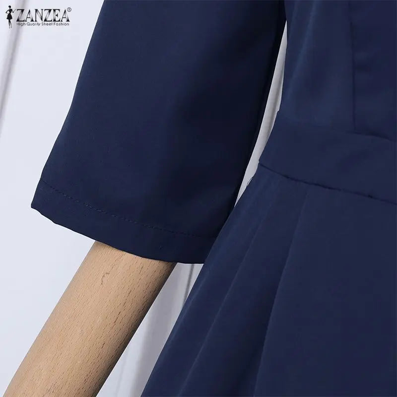 ZANZEA OL Work Party Women Jumpsuits Solid Color Summer 3/4 Sleeve Sevy V Neck Rompers Solid Playsuits Wide Leg Pants Streetwear